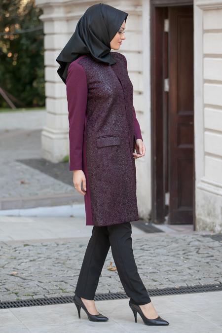 Asiyan - Plum Color Hijab Coat 2262MU - 2