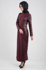 Asiyan - Plum Color Hijab Dress 7035MU - Thumbnail