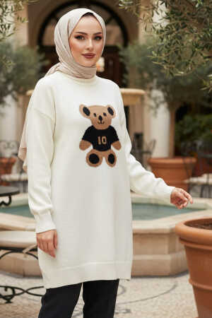 Ayıcık Desenli Ekru Tesettür Triko Kazak 87961E - 1