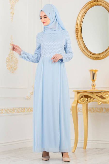 Baby Blue Hijab Dress 100420BM