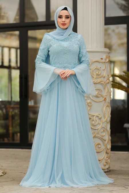 Baby Blue Hijab Dress 20571BM