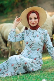 Baby Blue Hijab Dress 815217BM - Thumbnail
