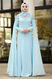 Baby Blue Hijab Evening Dress 20250BM - Thumbnail