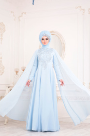Baby Blue Hijab Evening Dress 20710BM - Thumbnail