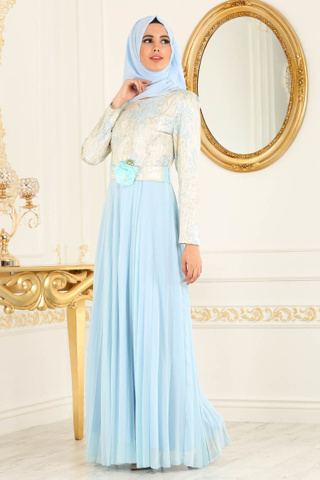 Baby Blue Hijab Evening Dress 2648BM