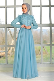 Baby Blue Hijab Evening Dress 32670BM - Thumbnail