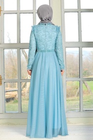 Baby Blue Hijab Evening Dress 32670BM - Thumbnail