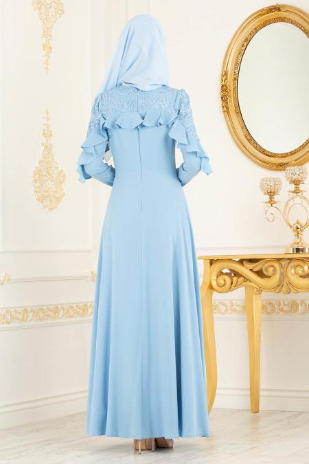 Baby Blue Hijab Evening Dress 3746BM - 3
