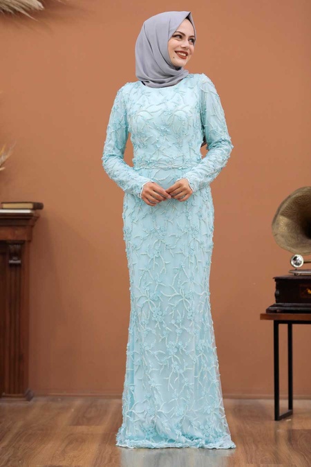 Neva Style - Luxorious Baby Blue Hijab Bridesmaid Dress 4494BM