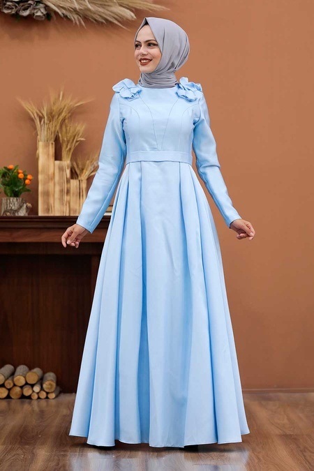 Neva Style - Luxury Baby Blue Muslim Evening Dress 2406BM