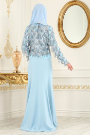 Baby Blue Hijab Evening Suit 100344BM - Thumbnail
