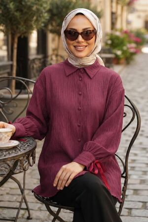 Bağcık Detaylı Bordo Tesettür Tunik 53701BR 