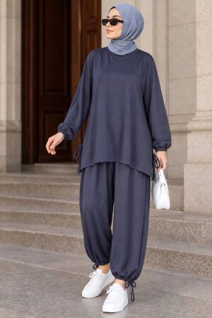 Tie-Detail Straight-Cut Oysho Anthracite Modest Trouser Set 10605ANT - 1