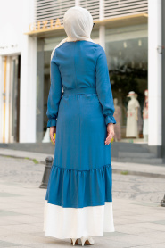 Bağcıklı İndigo Mavisi Tesettür Elbise 3129IM - Thumbnail