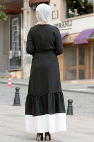 Bağcıklı Siyah Tesettür Elbise 3129S - Thumbnail