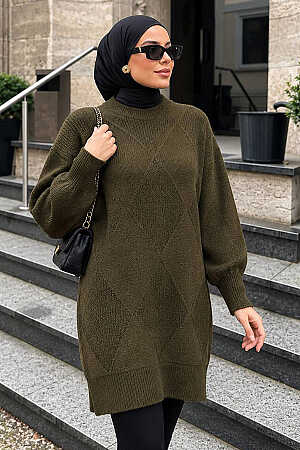 Pull en maille à motif losanges – Kaki 60091HK 