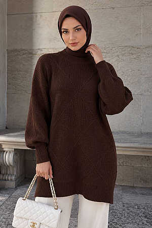 Pull en maille à motif losanges – Marron 60091KH - 1