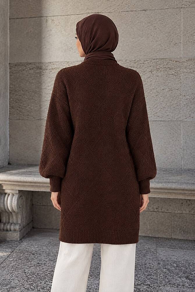 Pull en maille à motif losanges – Marron 60091KH - 2