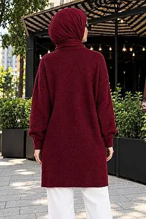 Baklava Desenli Vişne Tesettür Triko Kazak 60091VSN - 2