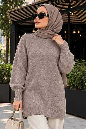 Diamond-Pattern Mink Modest Knit Sweater 6008V 