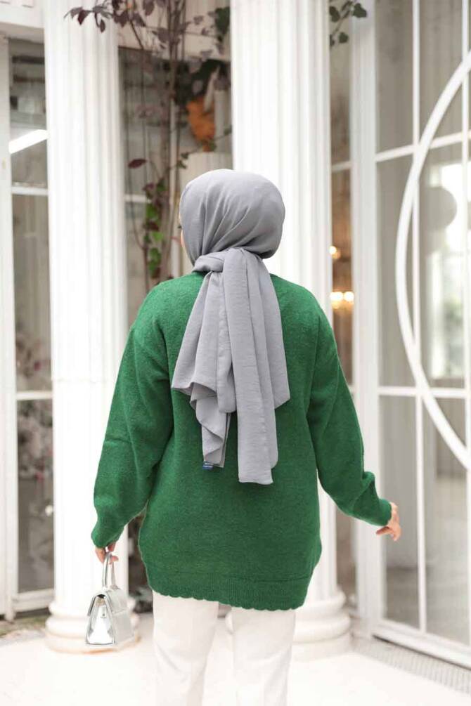 Baklava Desenli Yeşil Tesettür Triko Kazak Tunik 85161Y - 4