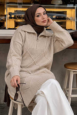 Diamond-Detail Stone Modest Knit Sweater Tunic 83961TAS - 1