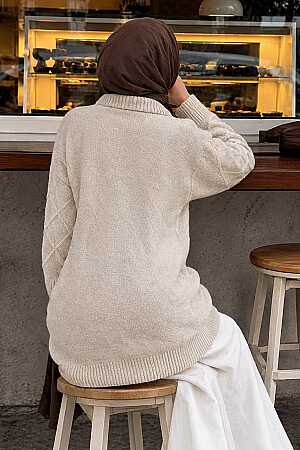 Diamond-Detail Stone Modest Knit Sweater Tunic 83961TAS - 2