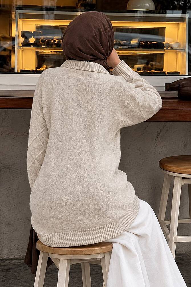 Diamond-Detail Stone Modest Knit Sweater Tunic 83961TAS - 2