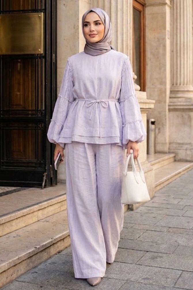 Balloon Sleeve Detail Lilac Modest Set 26158LILA - 1
