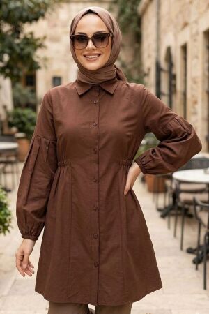 Balon Sleeve Brown Modest Tunic 20377KH 