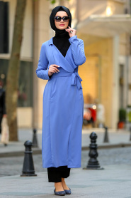 Bébé Bleu - New Kenza - Manteau Hijab 4965BM - Thumbnail