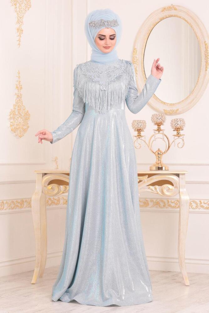 Bébé Bleu - Tesettürlü Abiye Elbise - Robe de Soirée Hijab 20670BM - 1