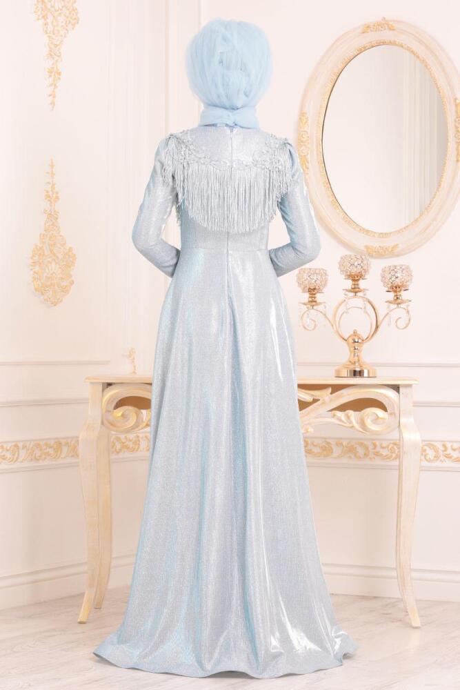Bébé Bleu - Tesettürlü Abiye Elbise - Robe de Soirée Hijab 20670BM - 2