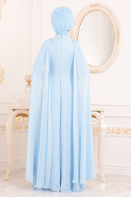 Bébé Bleu - Tesettürlü Abiye Elbise -Robe de Soirée Hijab -20710BM - Thumbnail