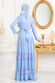 Bébé Bleu-Tesettürlü Abiye Elbise - Robe de Soirée Hijab 3120BM - Thumbnail