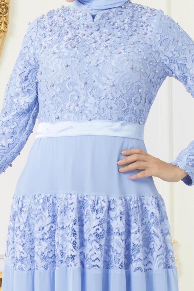 Bébé Bleu-Tesettürlü Abiye Elbise - Robe de Soirée Hijab 3120BM - 3