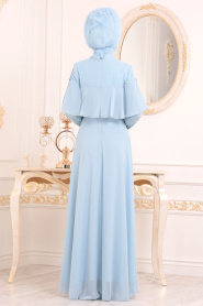 Bébé Bleu-Tesettürlü Abiye Elbise - Robe de Soirée Hijab 36640BM - Thumbnail
