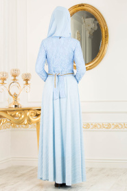 Bébé Bleu - Tesettürlü Abiye Elbise - Robe de Soirée Hijab 40370BM - Thumbnail