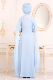 Bébé Bleu - Tesettürlü Abiye Elbise - Robe de Soirée Hijab 4045BM - Thumbnail