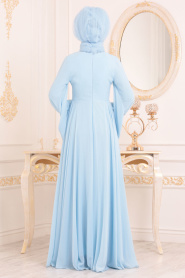 Bébé Bleu - Tesettürlü Abiye Elbise - Robe de Soirée Hijab 8088BM - Thumbnail