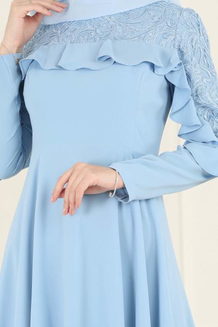 Bébé Bleu - Tesettürlü Abiye Elbise - Robes de Soiré 3746BM - 4