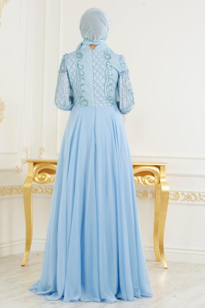 Bébé Bleu - Tesettürlü Abiye Elbise - Robes de Soirée Hijab 36610BM - 3