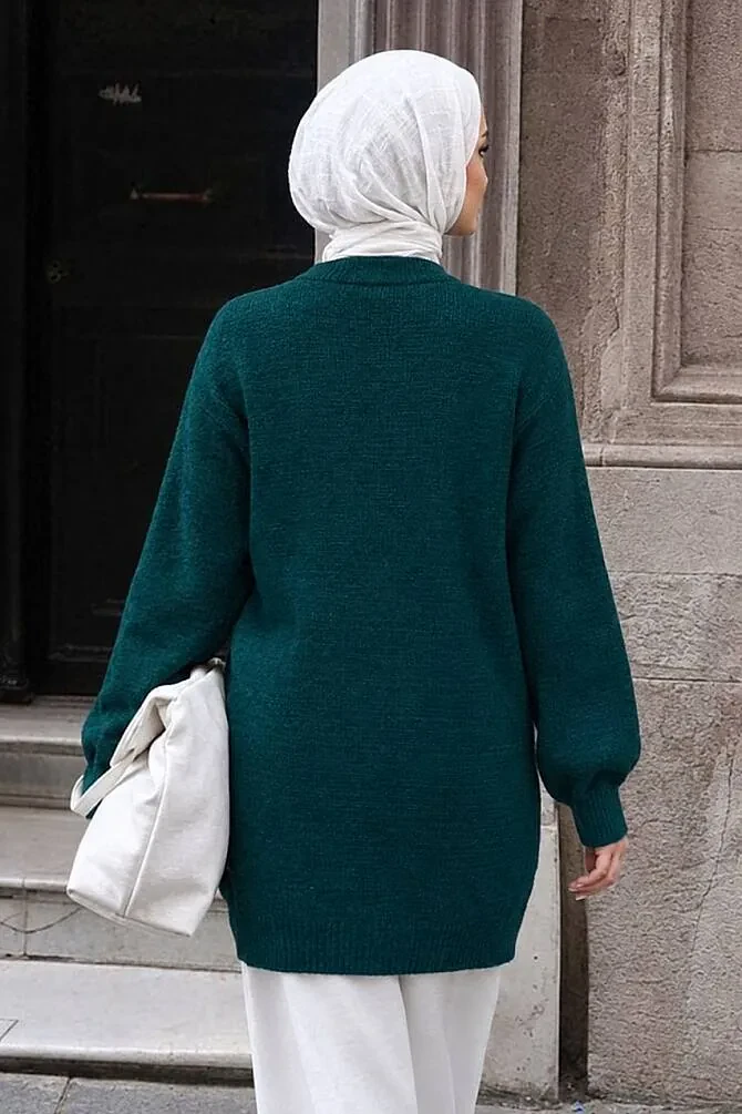 Bead-Detail Emerald Green Modest Knit Sweater 10138ZY - 2