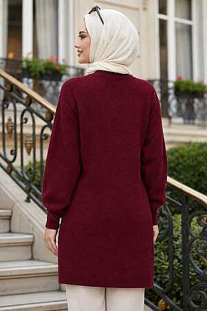Bead Detailed Cherry Modest Knit Sweater 10138VSN - 2