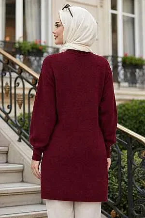 Bead Detailed Cherry Modest Knit Sweater 10138VSN - 2