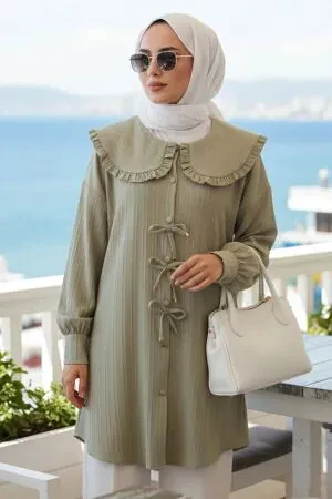 Bebe Collar Almond Green Modest Tunic 11011CY 