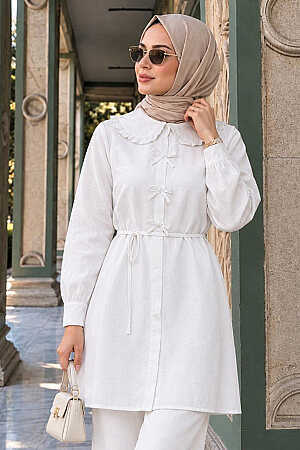 Bebe Collar White Modest Tunic 20274B 