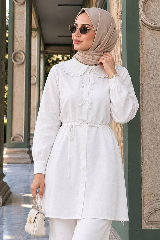 Bebe Collar White Modest Tunic 20274B - 1