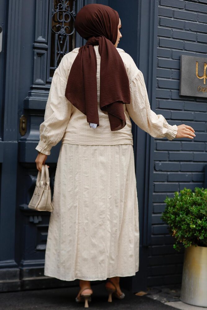 Bebe Yaka Bej Tesettür Etekli İkili Takım 30004BEJ - 3