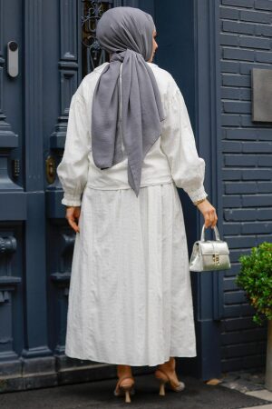 Bebe Yaka Beyaz Tesettür Etekli İkili Takım 30004B - 3